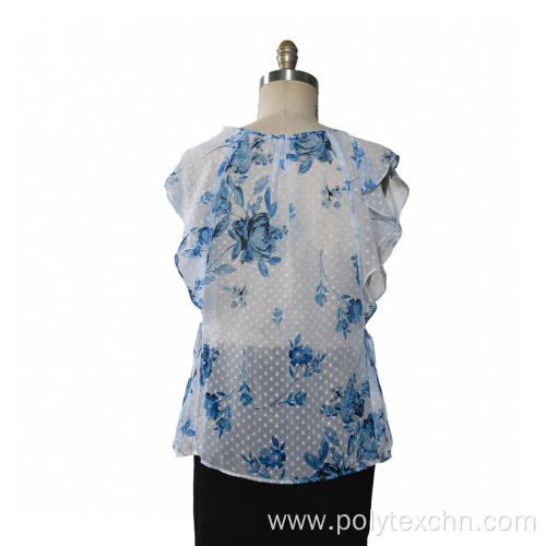 Ladies Blouse Print Clip Dot Chiffon